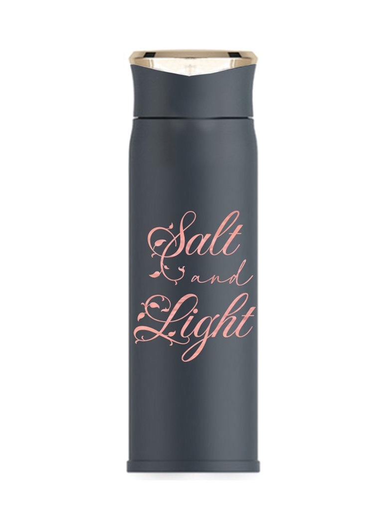 Flask Bottle Salt and Light Black w/Gold Lid SS