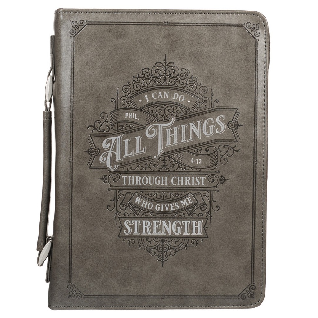 Bible Case I Can Do All Things Filigree Grey Large