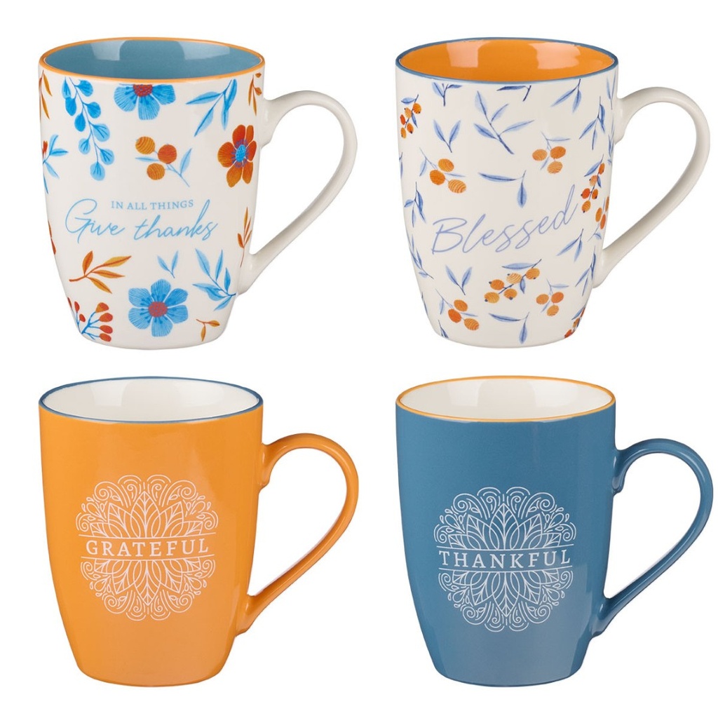 Mug Set Give Thanks Orange Blue 4/Set