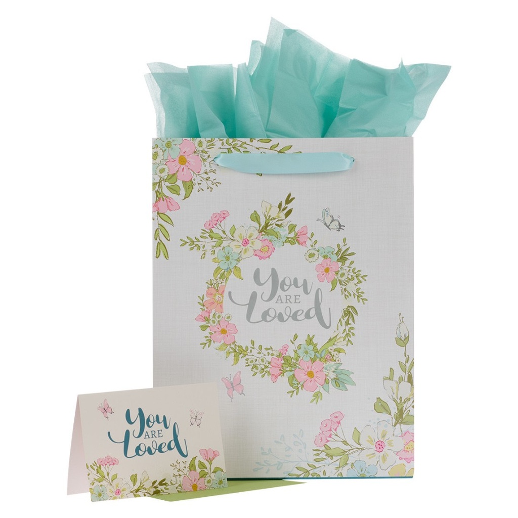 Gift Bag You Are Loved Pk Wreath Lg Portrait w/Card