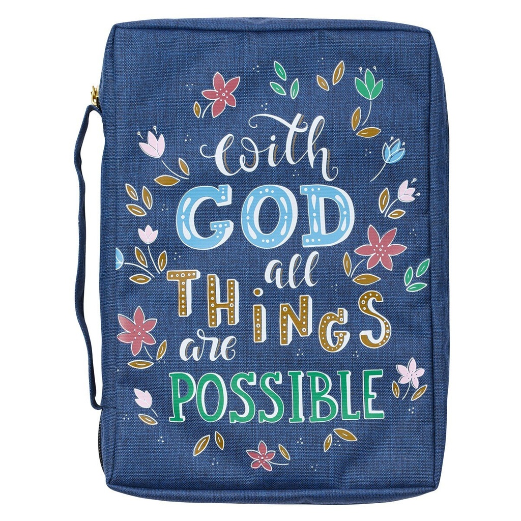Bible Cover Medium With God All Things Blue Floral