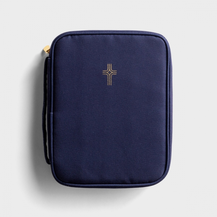 Bible Case Large Gold Cross Navy Canvas