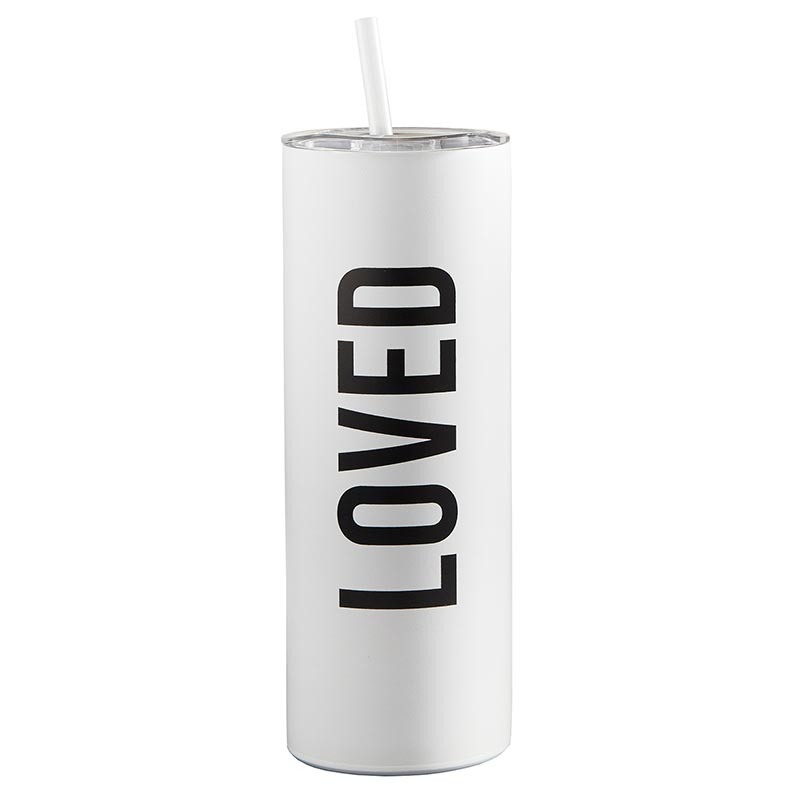 Skinny Tumbler Loved White w/Straw