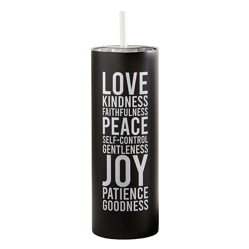 Skinny Tumbler Fruit of The Spirit Black w/Straw