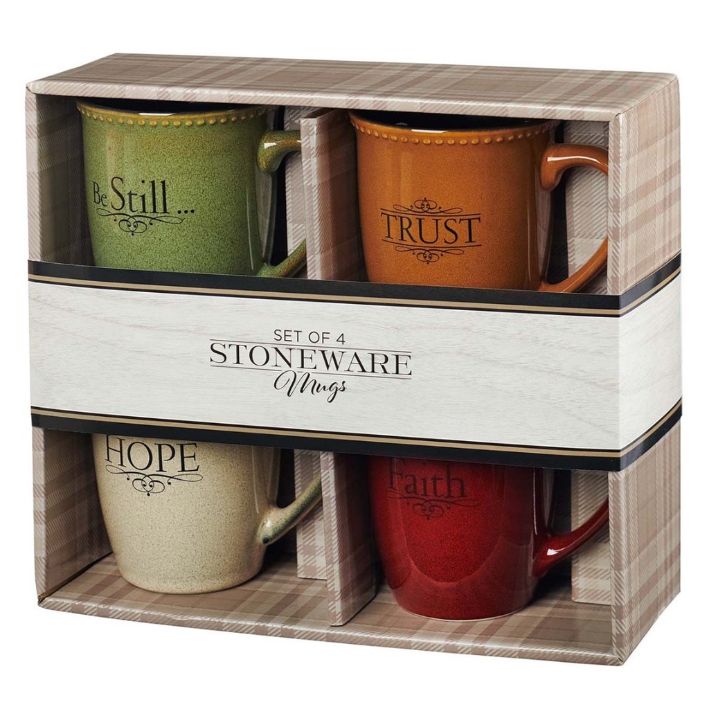 Mug Set Hope Be Still Faith Trust Stoneware 4/Set
