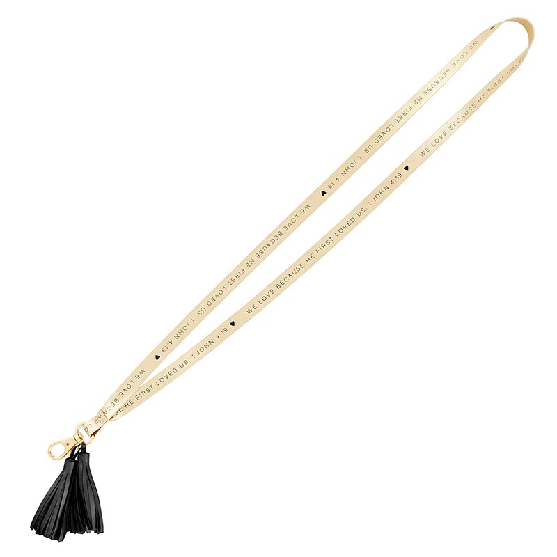 Lanyard Because He First Loved Us Gold Leather