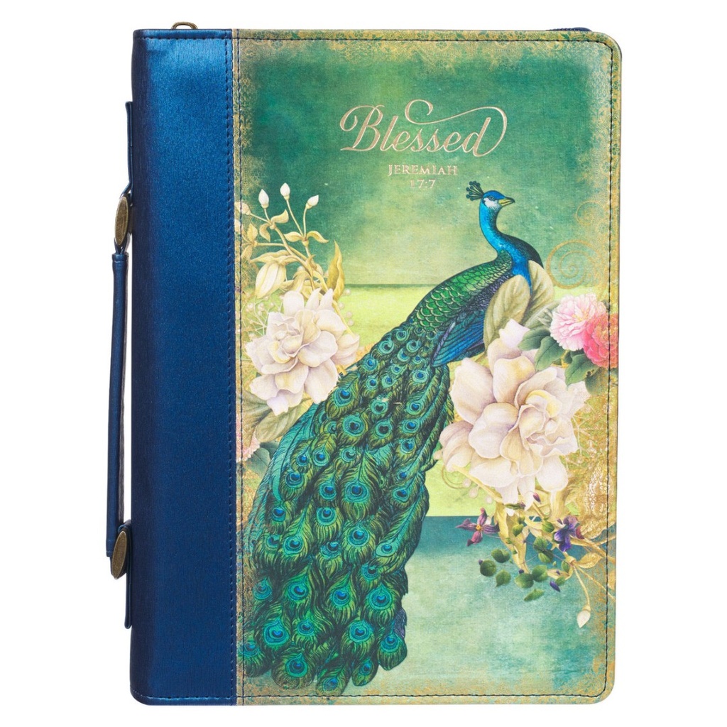 Bible Case Large Blessed Peacock Faux Leather