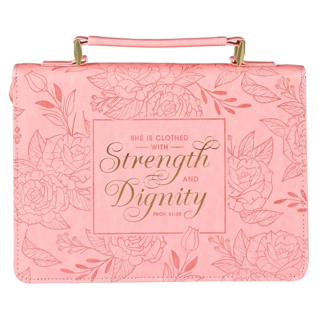 Bible Cover Large Strength & Dignity Pink Rose