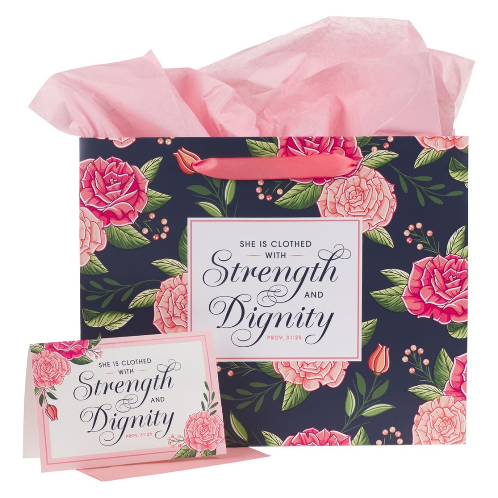 Gift Bag Strength & Dignity Pink Rose Large w/Card
