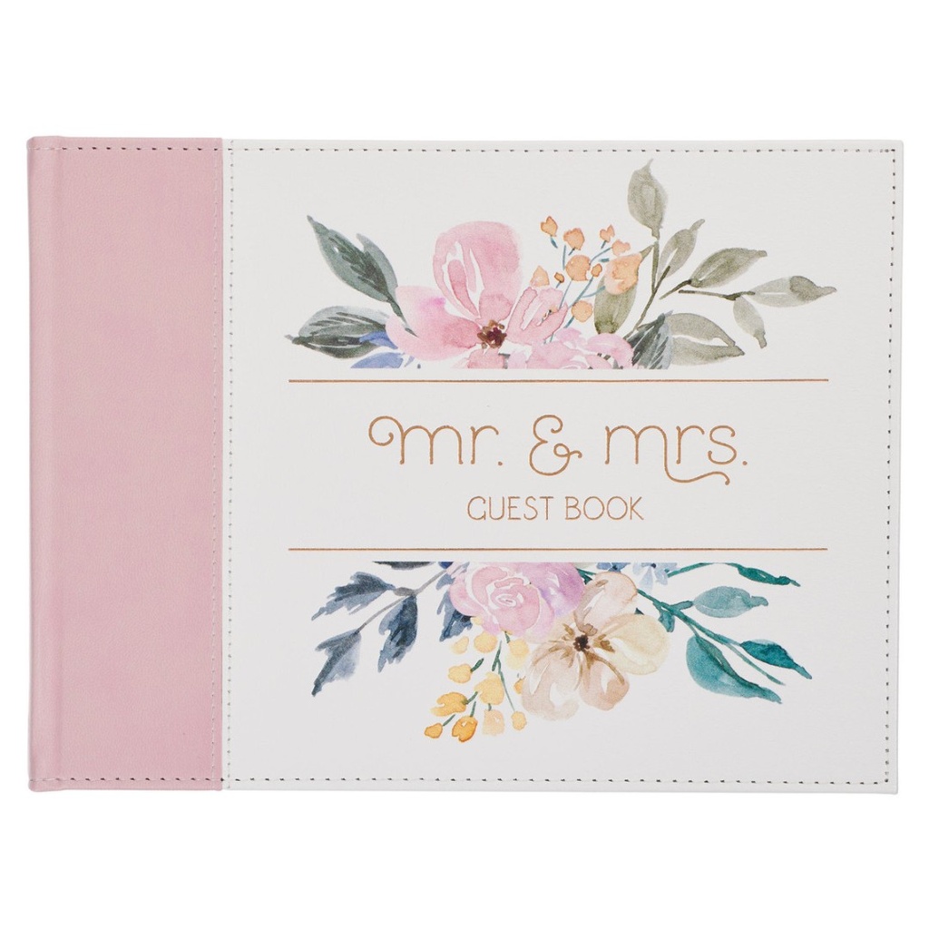 Guest Book Mr & Mrs Pink Floral Faux Leather
