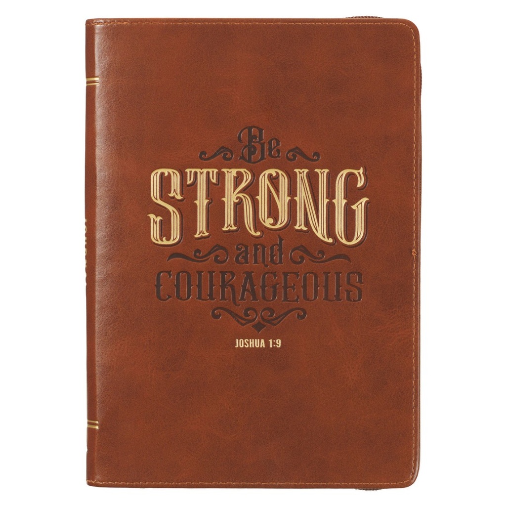 Journal Classic Be Strong and Courageous Brown Zip