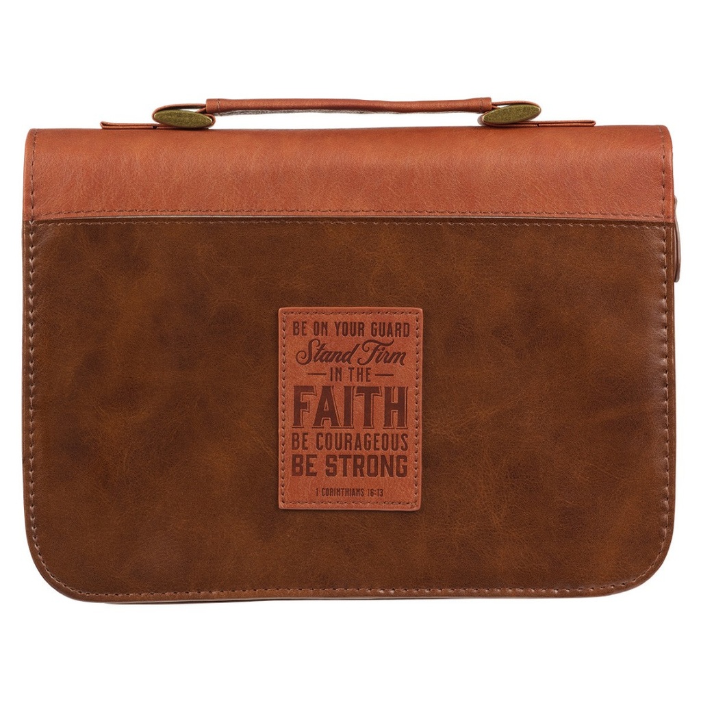 Bible Case Large Stand Firm Brown Faux Leather