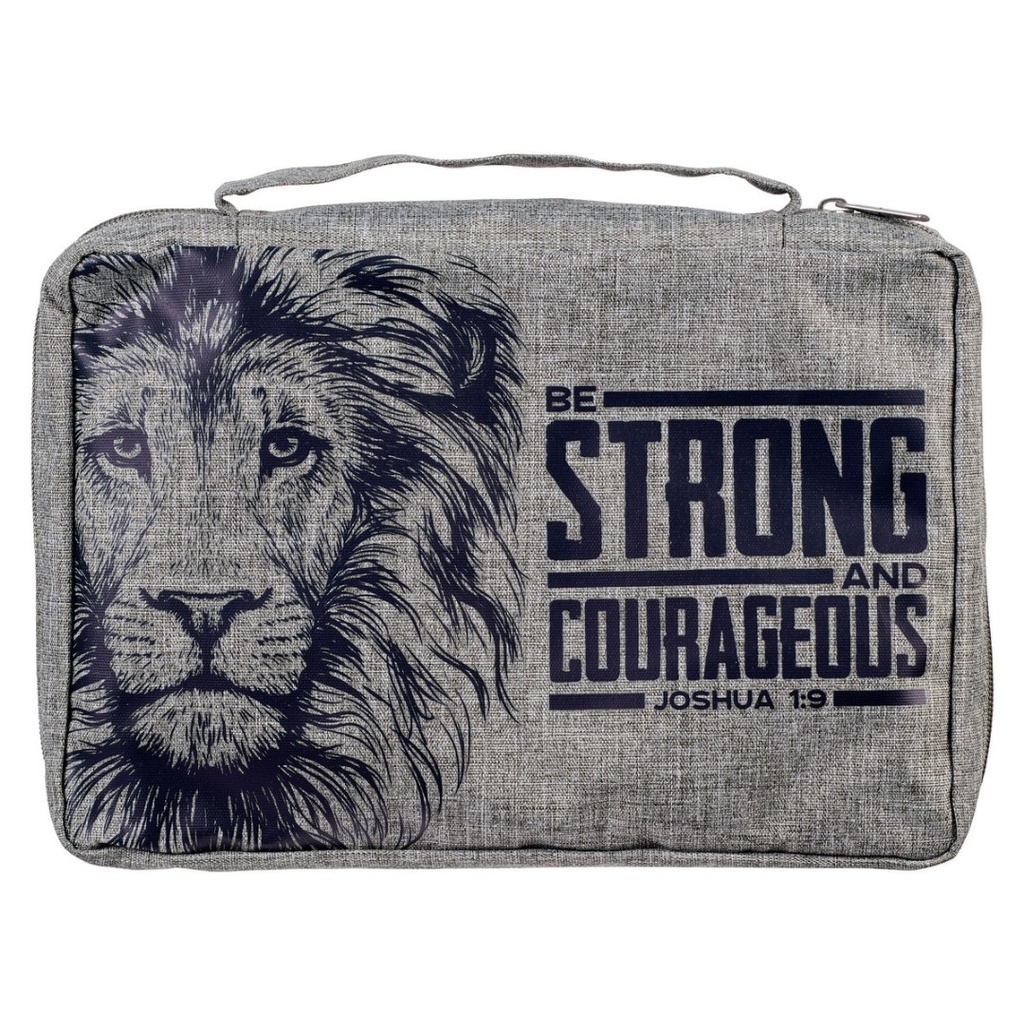 Bible Case Large Strong & Courageous Lion Gry Canvas