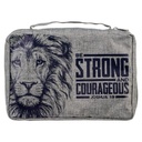 Bible Case Large Strong & Courageous Lion Gry Canvas