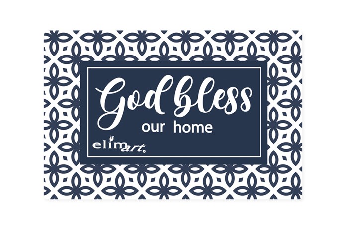 Floor Mat God Bless Our Home Blue