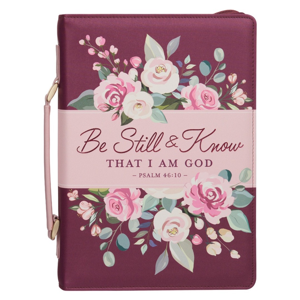 Bible Case Med Be Still & Know Burgundy Floral