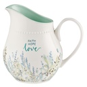 Pitcher Faith Hope Love Ceramic White/Flowers