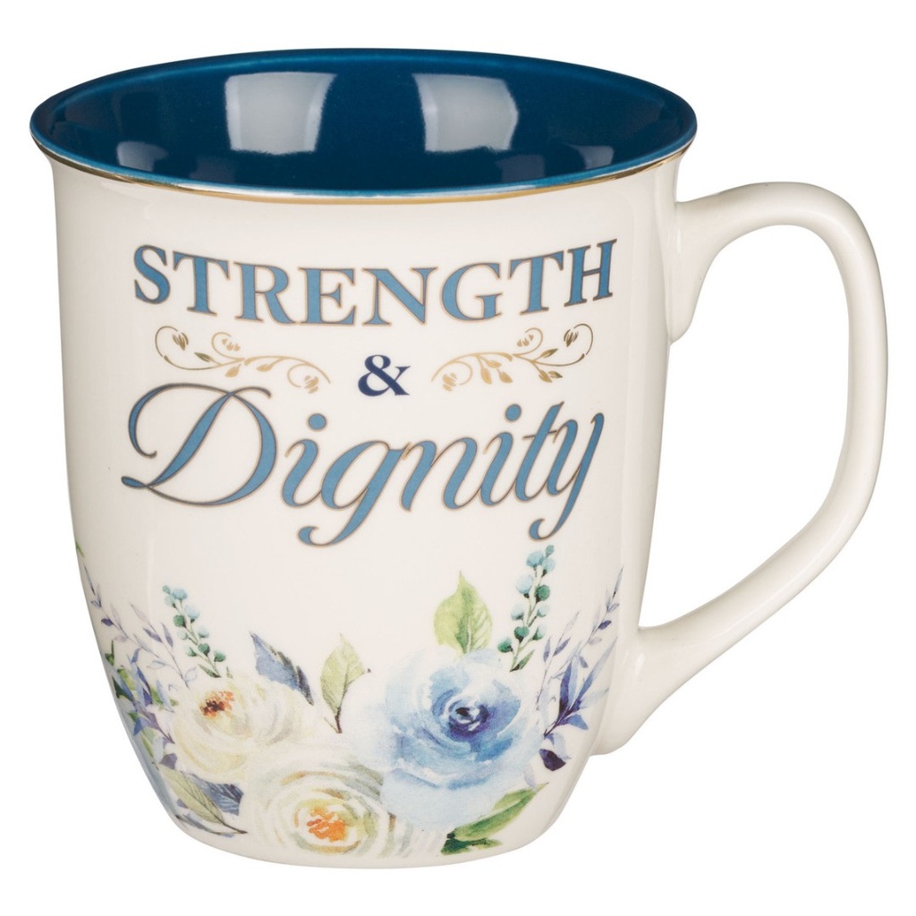 Mug Strength & Dignity White/Flowers