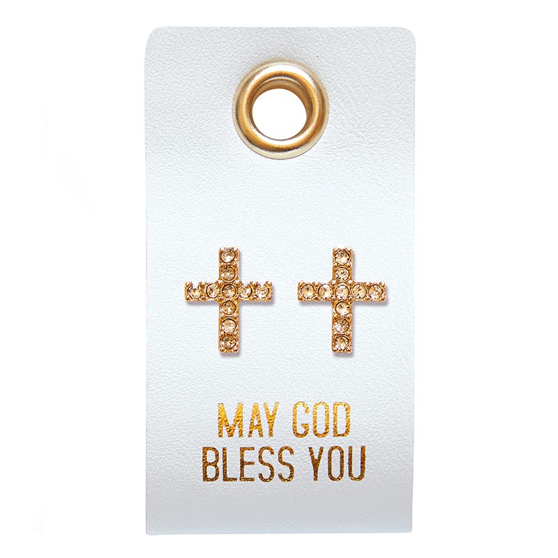 Stud Earrings Cross May God Bless You
