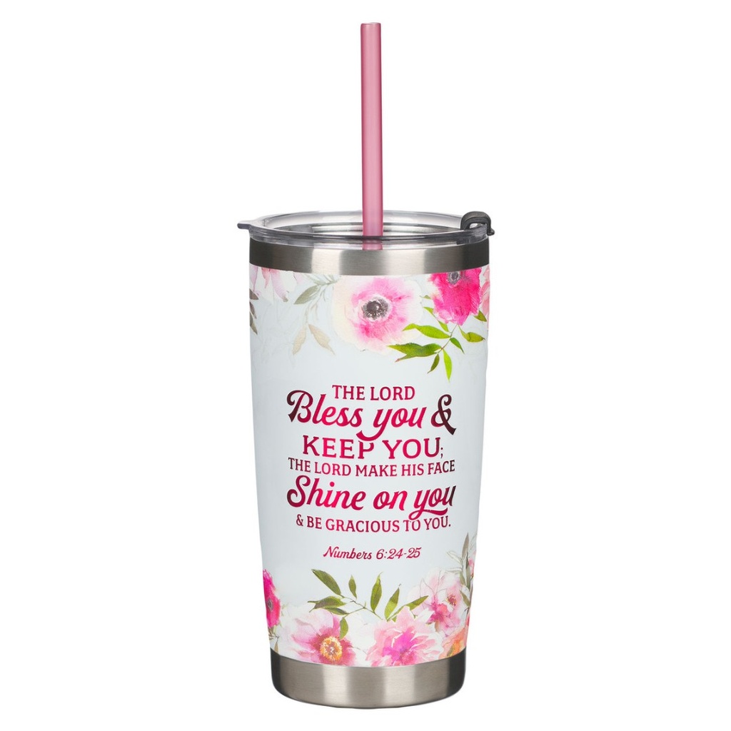 Travel Mug Lrd Bless You & Keep You Insulate w/Straw