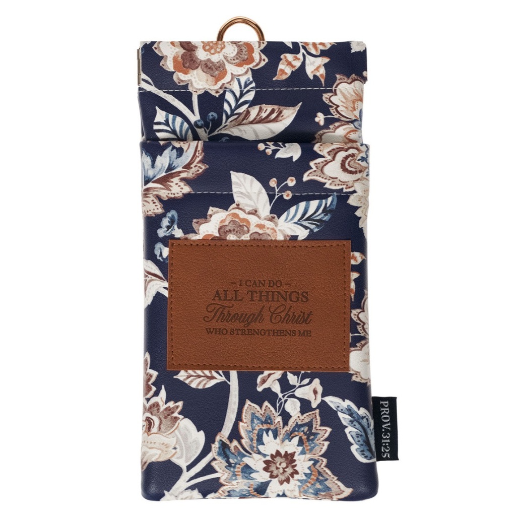 EyeGlass Case I Can Do all Things Brown & Navy 08/24