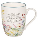 Mug Lord Is My Strength & Shield White Floral Meadow