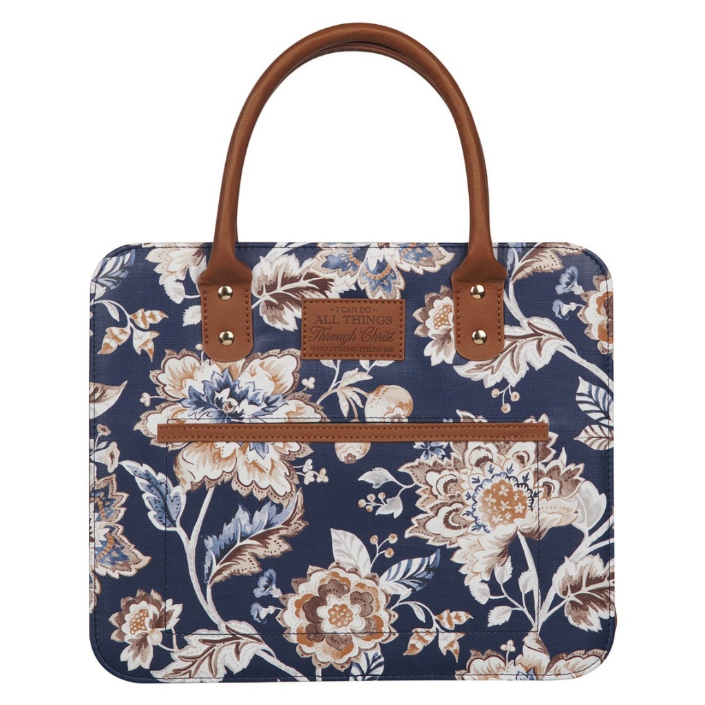 Bible Cover Purse L I Can Do All Things Brown&Navy