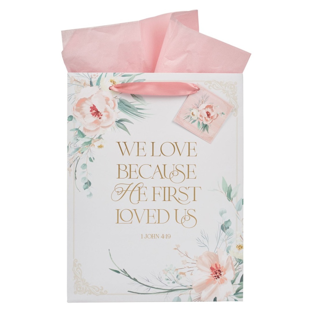 Gift Bag Large We Love Because Portrait Peach Floral