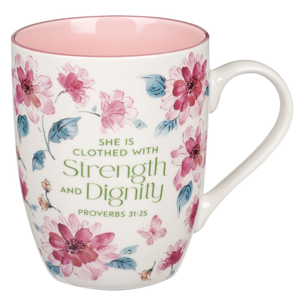 Mug Strength & Dignity Pink Floral