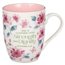 Mug Strength & Dignity Pink Floral