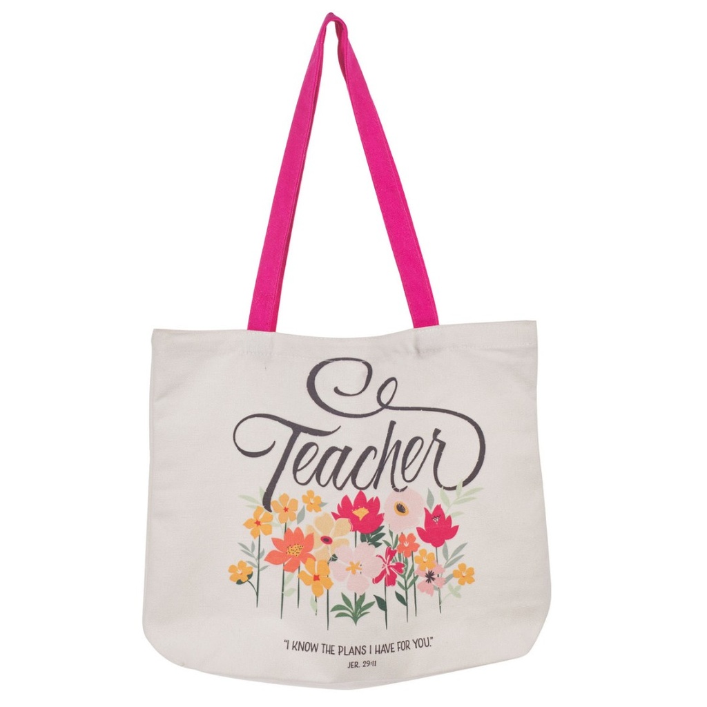 Tote Bag Teacher White Floral
