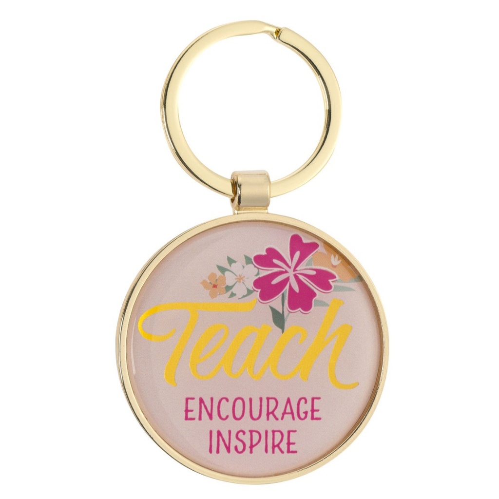 Keychain Teach Encourage Inspire Pink Flower