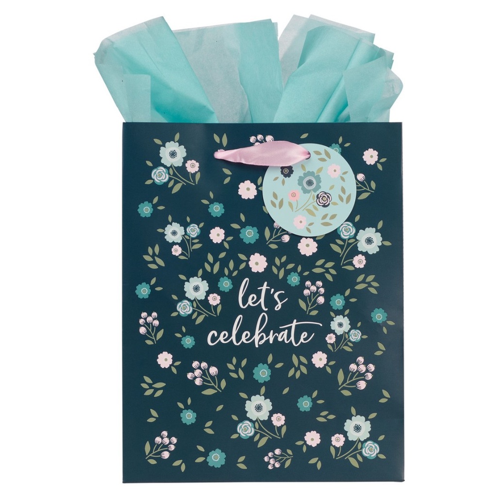 Gift Bag Medium Let's Celebrate Blue Floral