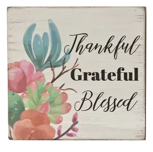 Desk Block Thankful Grateful Blessed MDF