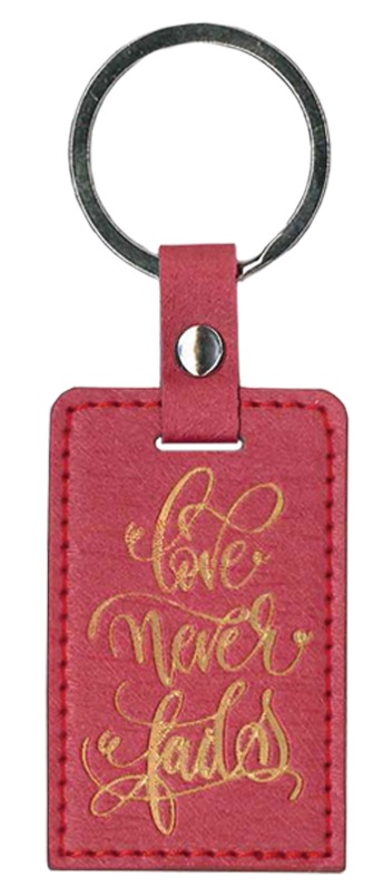 Keyring Love Never Fails Red Luxleather