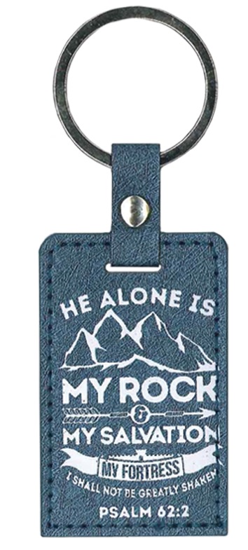 Keyring He Alone Is My Rock Blue Luxleather