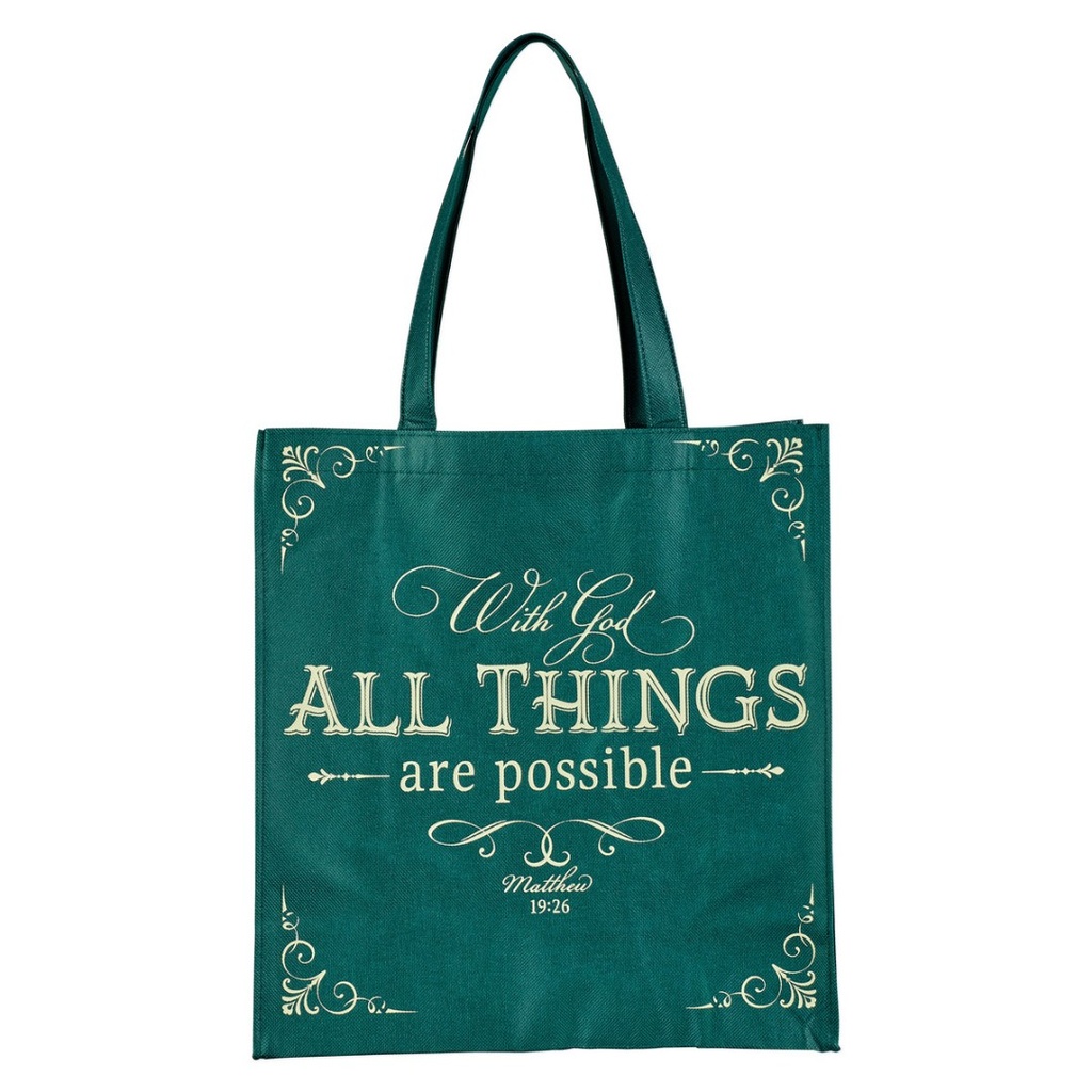 Tote Bag With God All Things Are Possible Green
