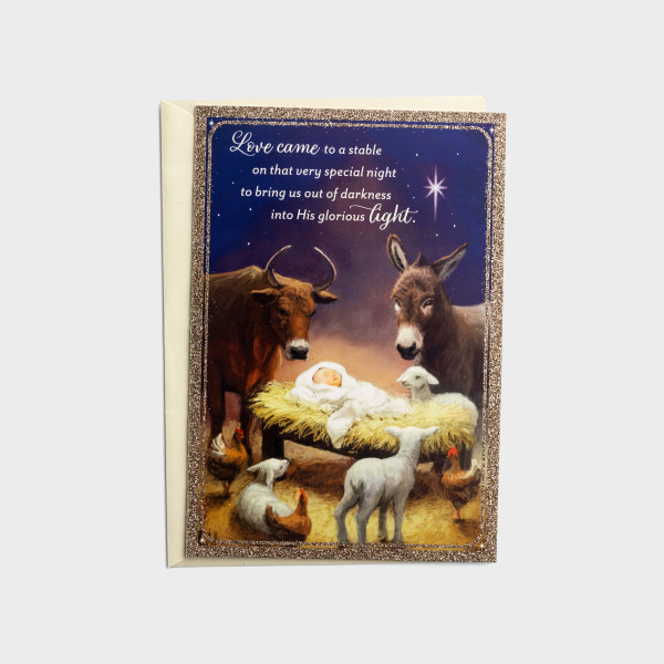 GC: Christmas Boxed Animals At Manger With Jesus (LightBlue)