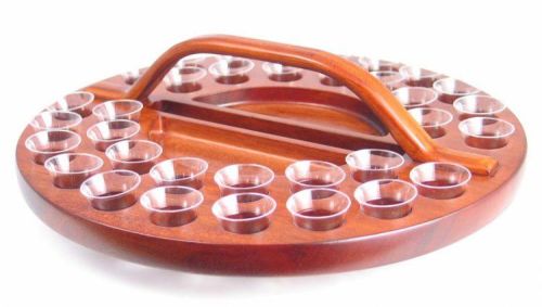 Communion Cup & Bread Tray 34 holes Wooden Round