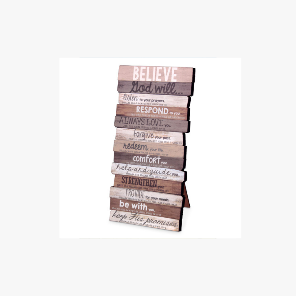 Plaque Believe Stacked Wood Desktop