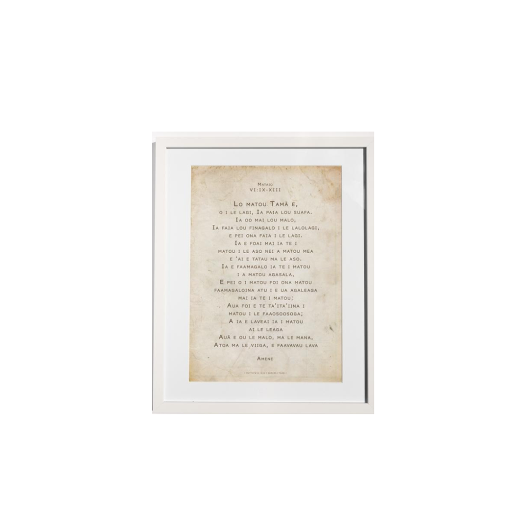 Plaque A3 Samoan Lord's Prayer White Frame