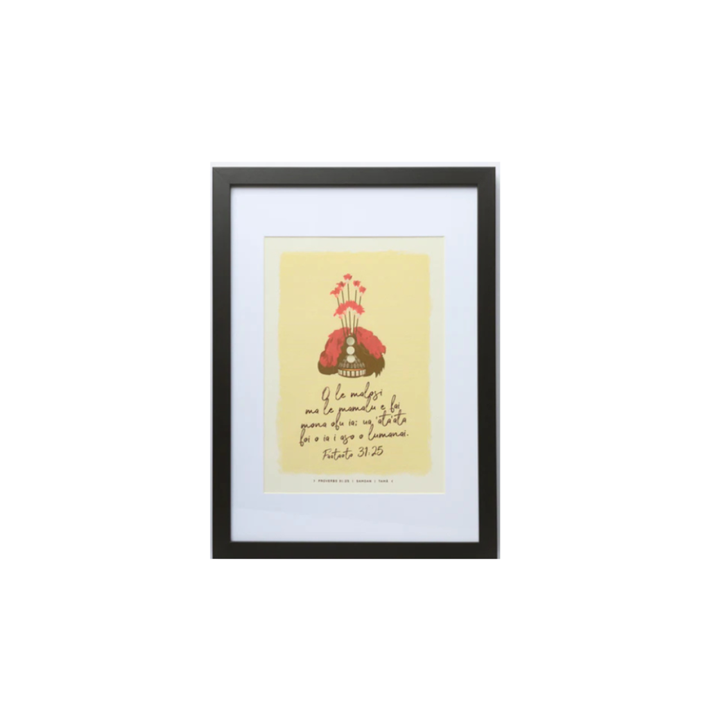 Plaque A2 Samoan Proverbs 31:25 Red Tuiga Black Frame