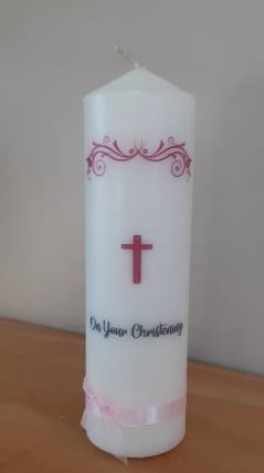 Candle On Your Christening Pink (20x5.5cm)