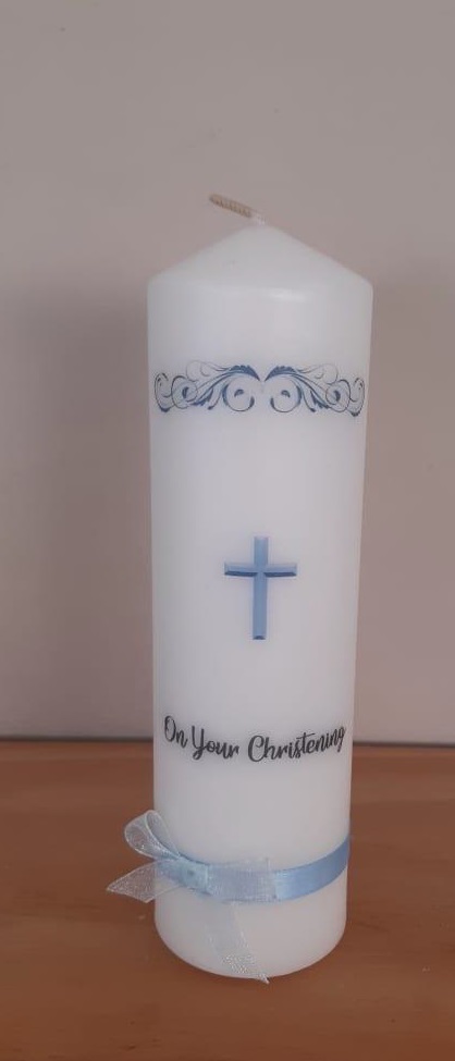 Candle On Your Christening Blue (20x5.5cm)