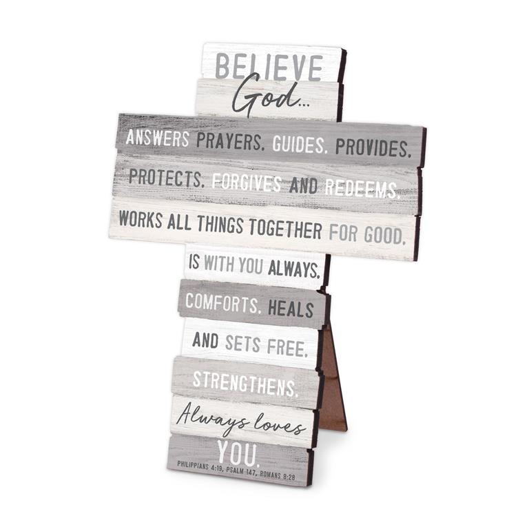 Cross Stacked Wood Believe God Desktop