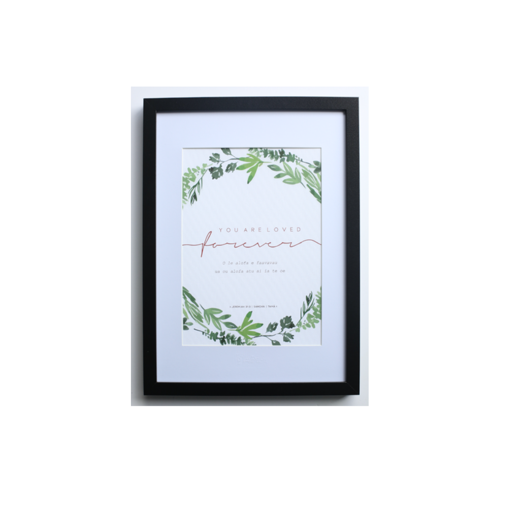 Plaque A4 Samoan/English You Are Loved Greenery Black