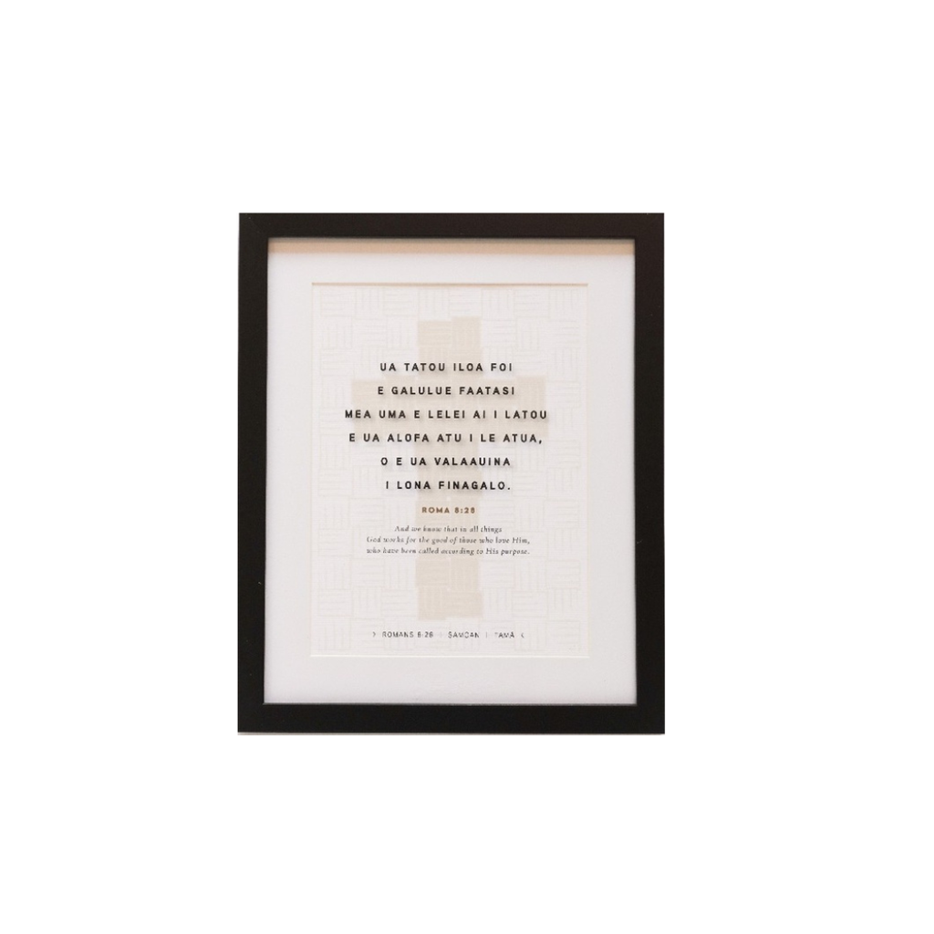 Plaque Tabletop Samoan Romans 8:28 Weaving Black