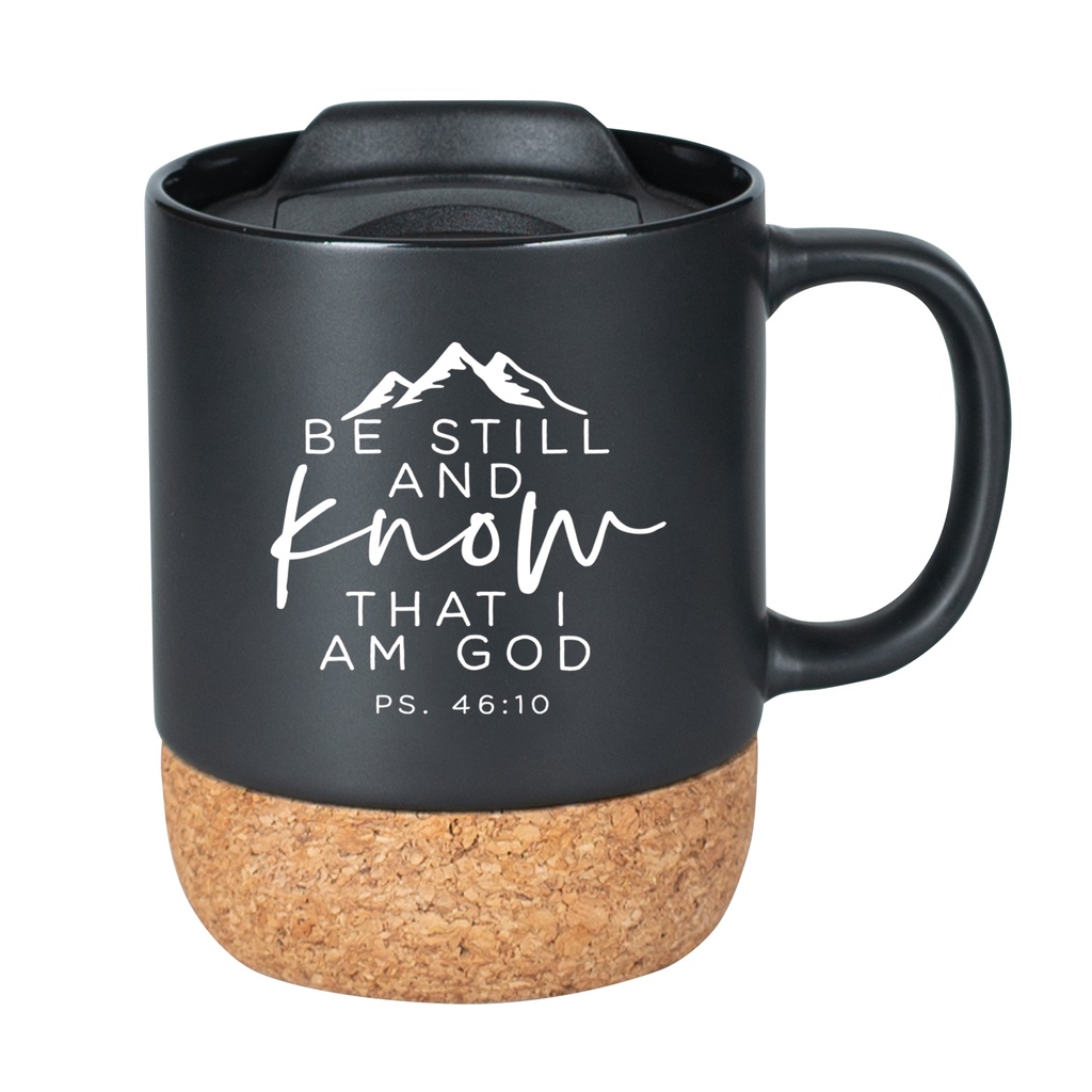 Travel Mug Cork Bottom Be Still and Know Black