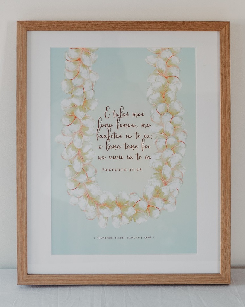 Plaque A3 Samoan Ula Green Prov 31:28 Natural Frame