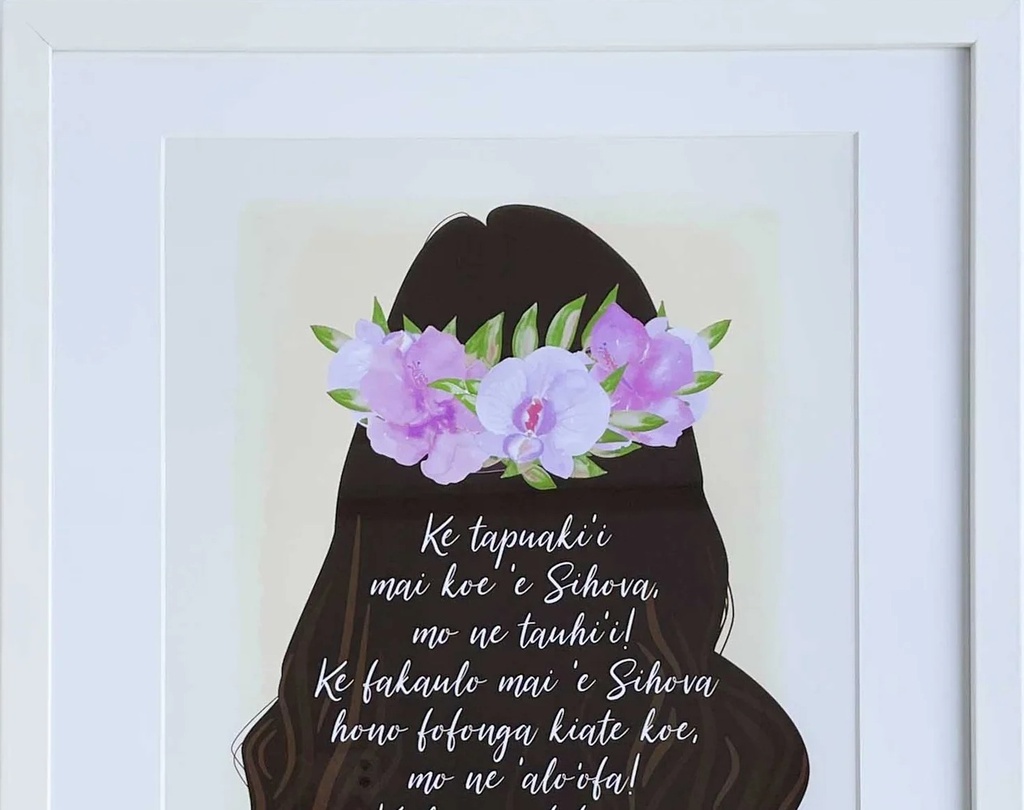 Plaque Tongan Blessing On You Hair White Frame A3